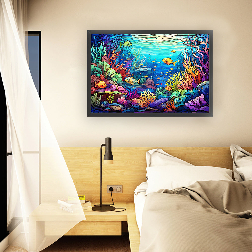 Glass Painting-Underwater World - 11CT Stamped Cross Stitch 60*40CM