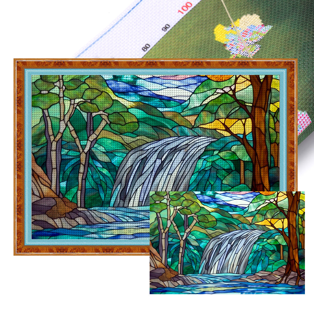 Glass Painting-Landscape And River - 11CT Stamped Cross Stitch 60*40CM