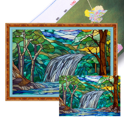 Glass Painting-Landscape And River - 11CT Stamped Cross Stitch 60*40CM