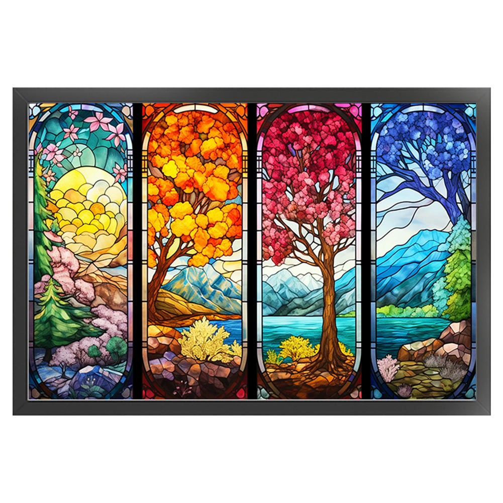 Glass Painting-Four Seasons Tree - 11CT Stamped Cross Stitch 60*40CM