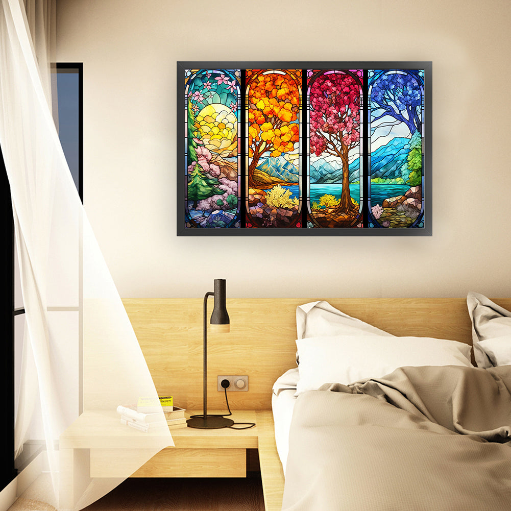 Glass Painting-Four Seasons Tree - 11CT Stamped Cross Stitch 60*40CM