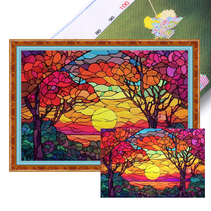 Glass Painting - Sunset Under Tree - 11CT Stamped Cross Stitch 60*40CM