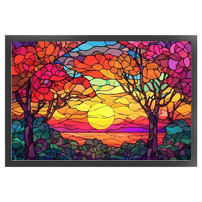 Glass Painting - Sunset Under Tree - 11CT Stamped Cross Stitch 60*40CM