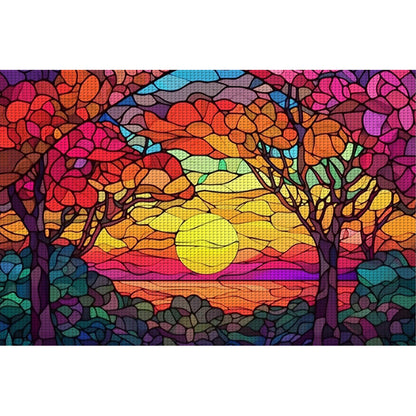 Glass Painting - Sunset Under Tree - 11CT Stamped Cross Stitch 60*40CM