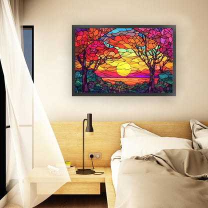 Glass Painting - Sunset Under Tree - 11CT Stamped Cross Stitch 60*40CM