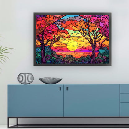 Glass Painting - Sunset Under Tree - 11CT Stamped Cross Stitch 60*40CM