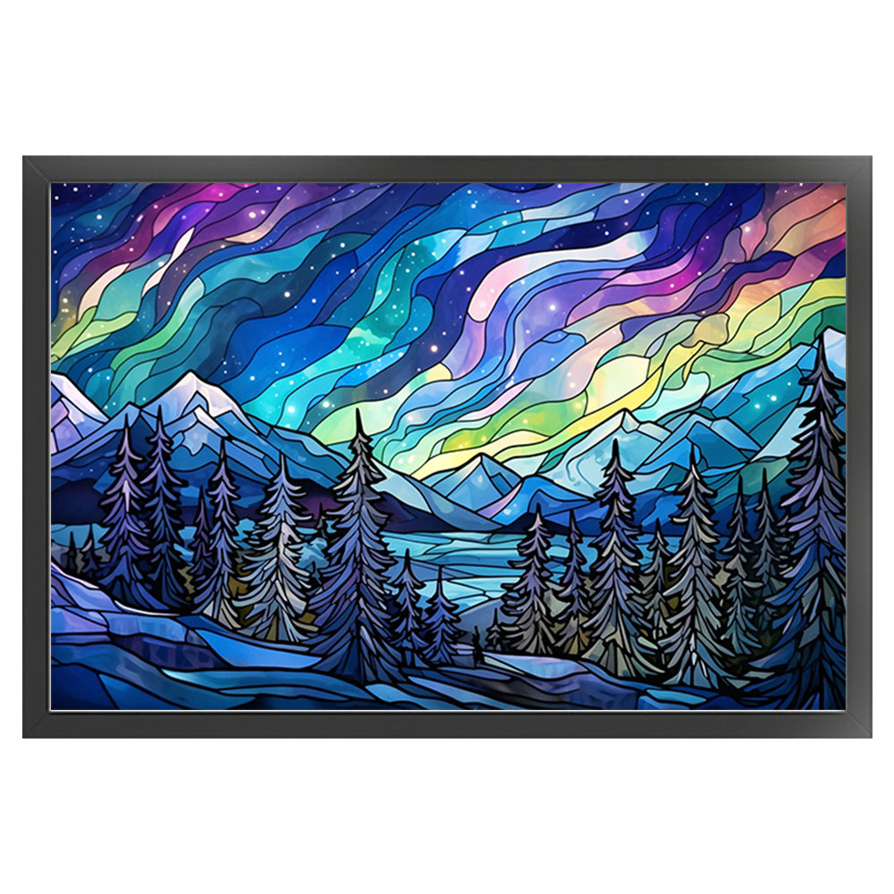 Glass Painting-Aurora Landscape - 11CT Stamped Cross Stitch 60*40CM