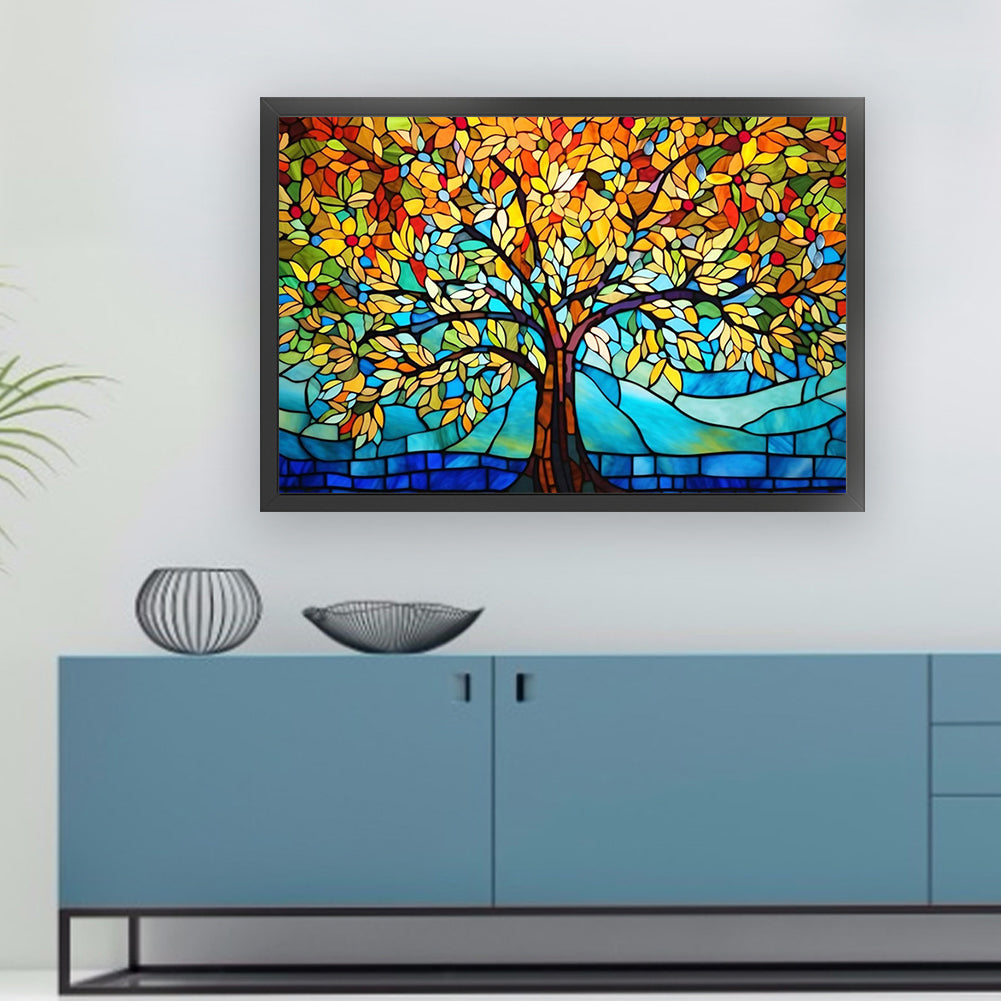 Glass Painting-Tree Of Life - 11CT Stamped Cross Stitch 60*40CM