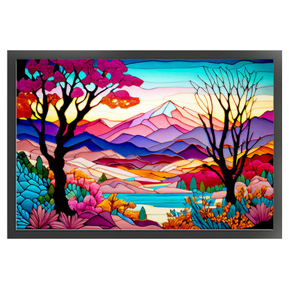 Glass Painting-Colorful Scenery - 11CT Stamped Cross Stitch 60*40CM