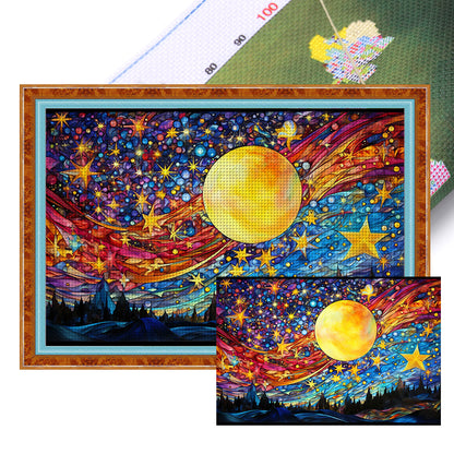 Glass Painting-Moon And Starry Sky - 11CT Stamped Cross Stitch 60*40CM