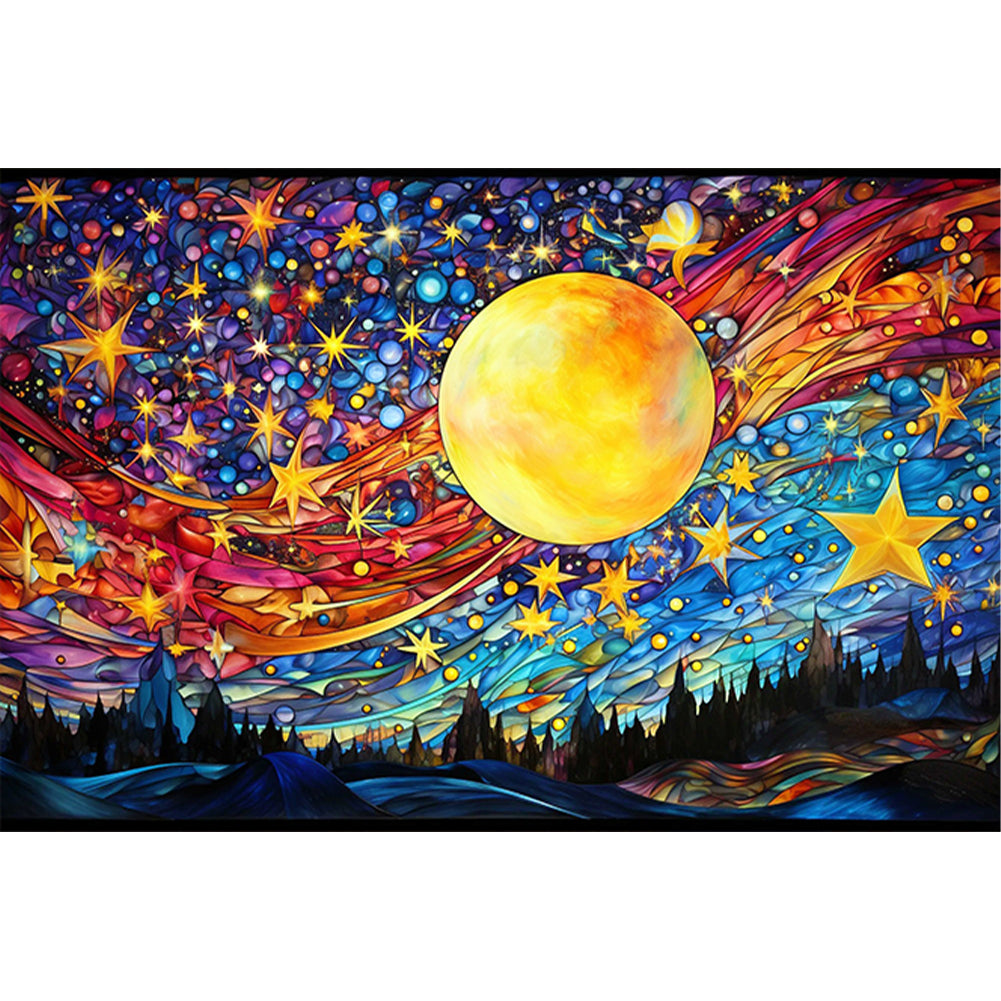 Glass Painting-Moon And Starry Sky - 11CT Stamped Cross Stitch 60*40CM