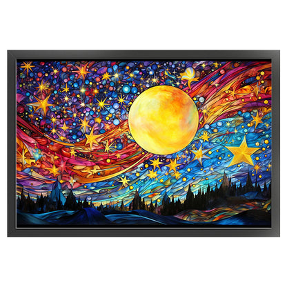 Glass Painting-Moon And Starry Sky - 11CT Stamped Cross Stitch 60*40CM