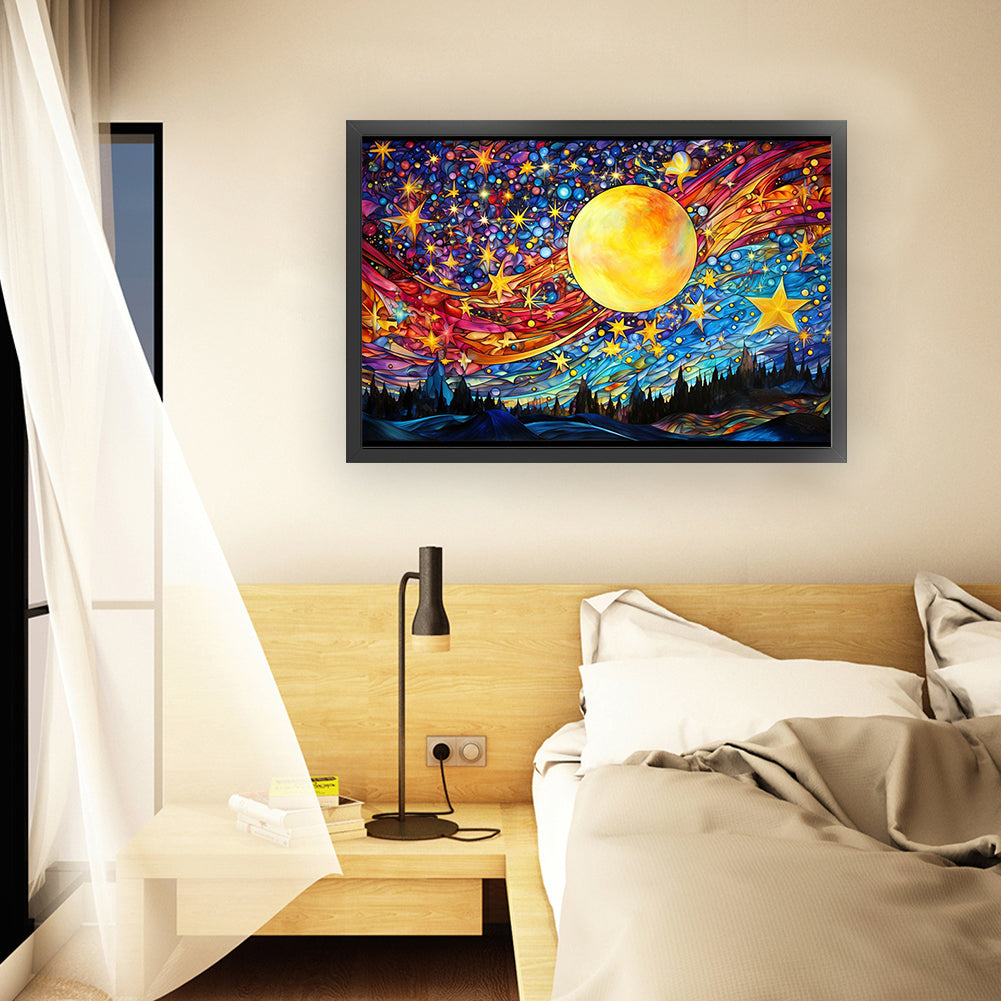 Glass Painting-Moon And Starry Sky - 11CT Stamped Cross Stitch 60*40CM