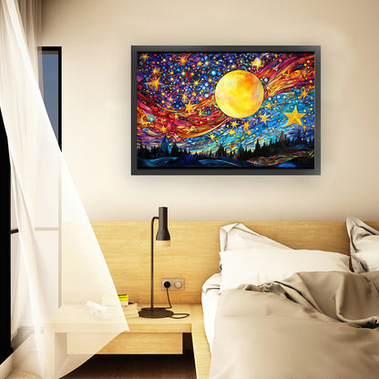 Glass Painting-Moon And Starry Sky - 11CT Stamped Cross Stitch 60*40CM