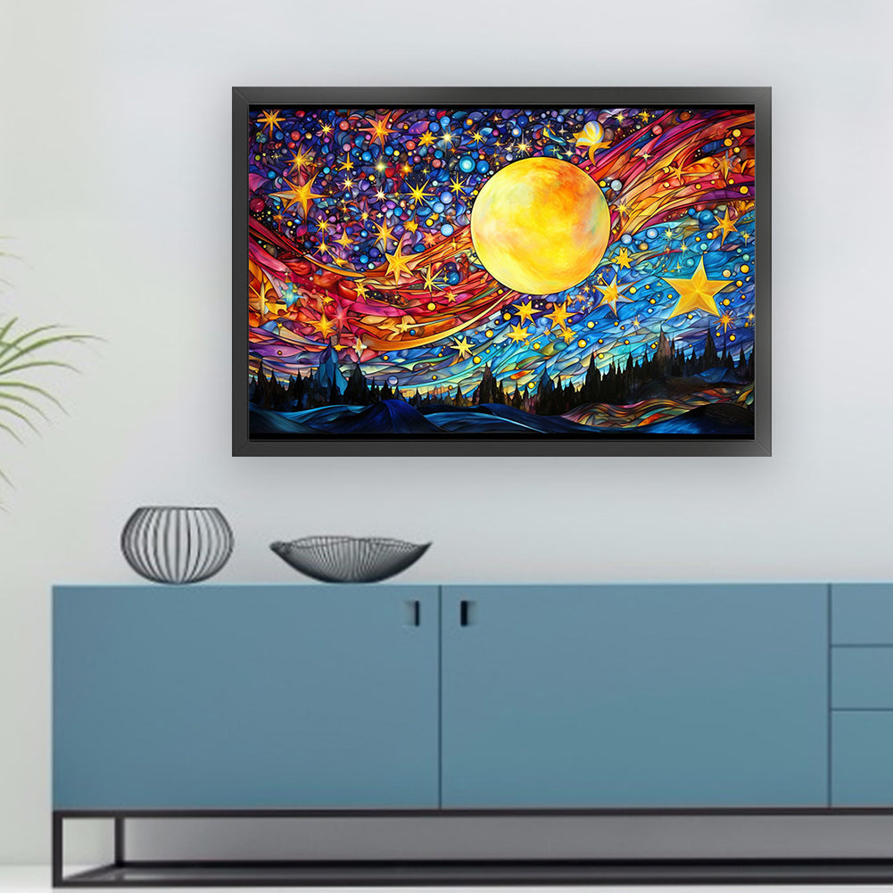 Glass Painting-Moon And Starry Sky - 11CT Stamped Cross Stitch 60*40CM