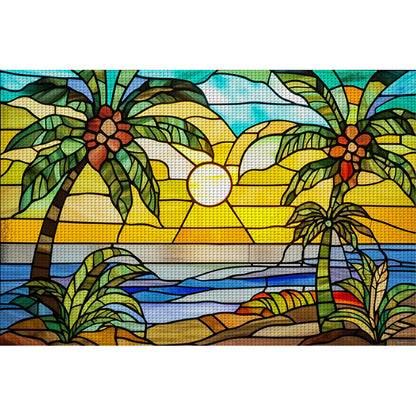 Glass Painting - Sunset By The Sea - 11CT Stamped Cross Stitch 60*40CM