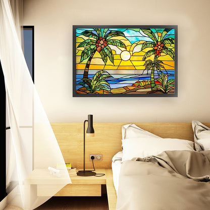 Glass Painting - Sunset By The Sea - 11CT Stamped Cross Stitch 60*40CM