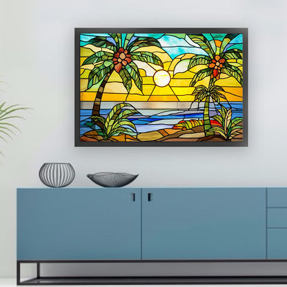 Glass Painting - Sunset By The Sea - 11CT Stamped Cross Stitch 60*40CM