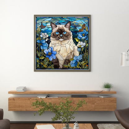 Glass Painting-Siamese Cat - 11CT Stamped Cross Stitch 40*40CM