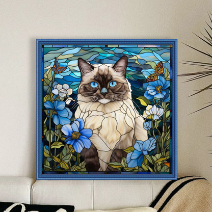 Glass Painting-Siamese Cat - 11CT Stamped Cross Stitch 40*40CM