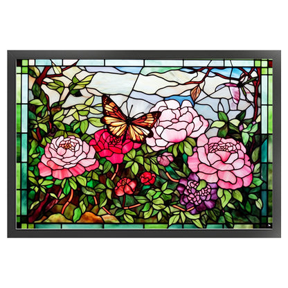 Glass Painting-Rose Butterfly - 11CT Stamped Cross Stitch 60*40CM