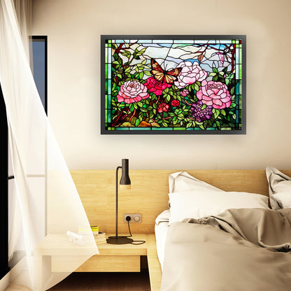 Glass Painting-Rose Butterfly - 11CT Stamped Cross Stitch 60*40CM