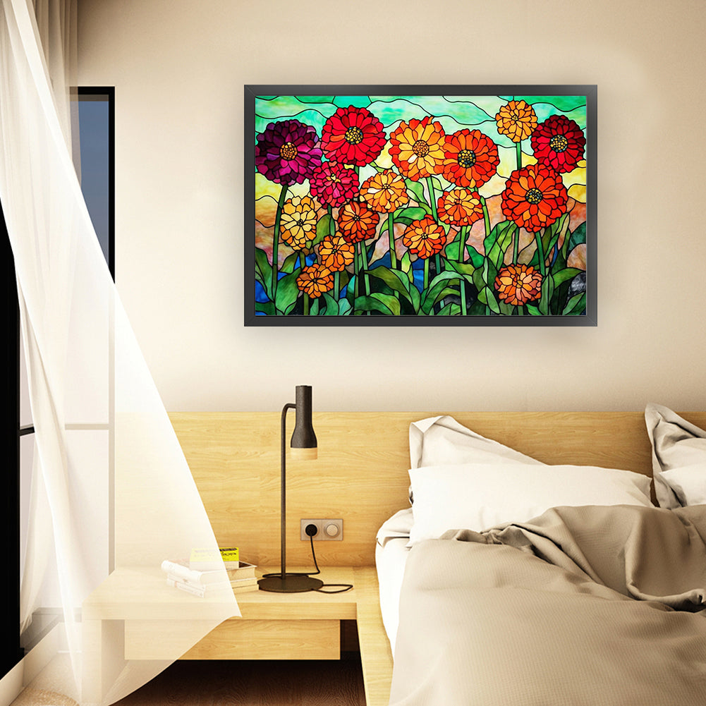 Glass Painting-Flowers - 11CT Stamped Cross Stitch 60*40CM