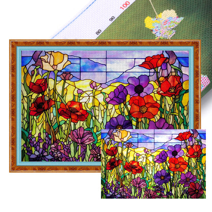 Glass Painting-Pansy - 11CT Stamped Cross Stitch 60*40CM