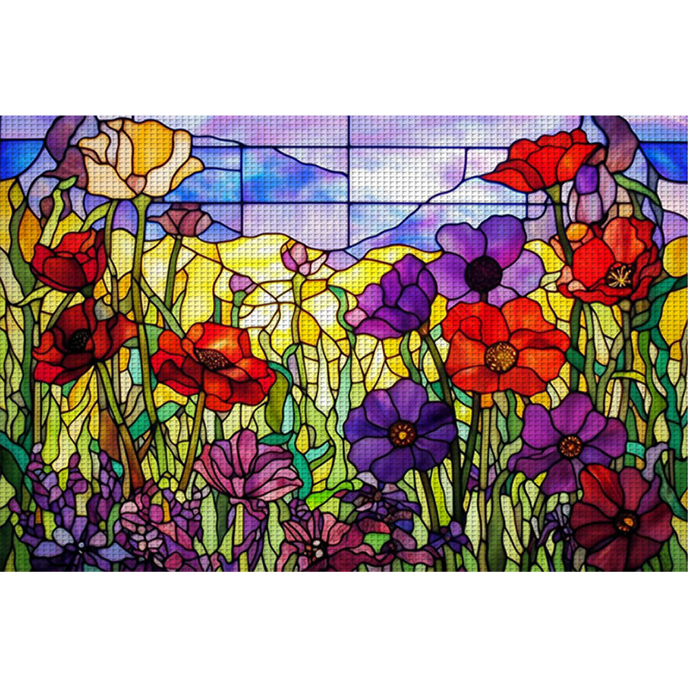 Glass Painting-Pansy - 11CT Stamped Cross Stitch 60*40CM