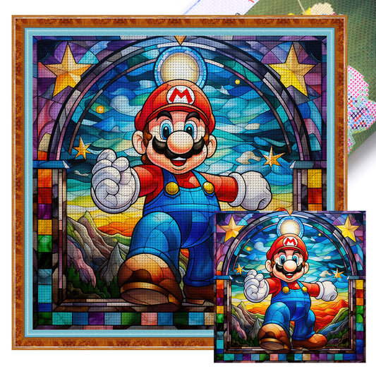 Glass Painting-Mario - 11CT Stamped Cross Stitch 40*40CM