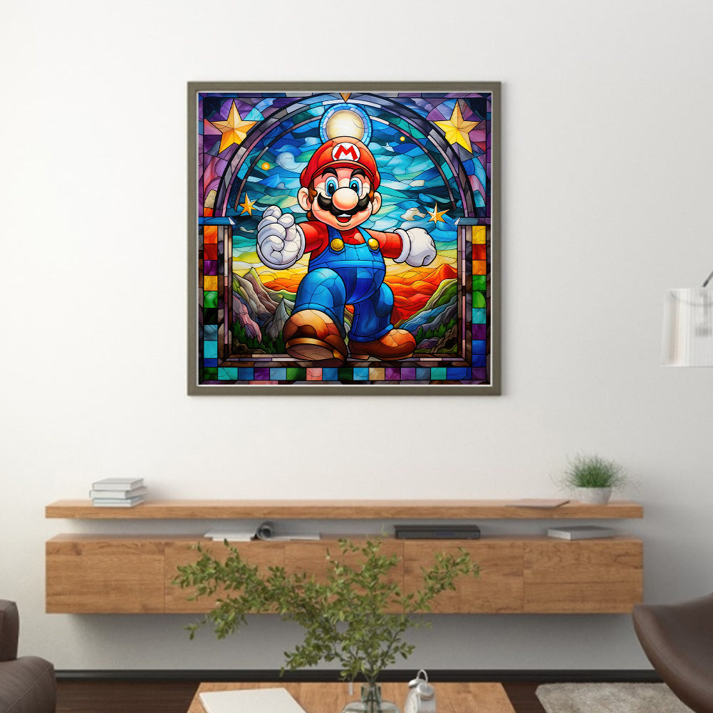 Glass Painting-Mario - 11CT Stamped Cross Stitch 40*40CM