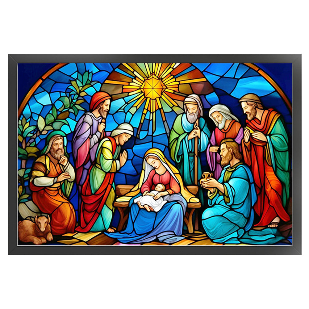 Glass Painting-Nativity Of Jesus - 11CT Stamped Cross Stitch 60*40CM