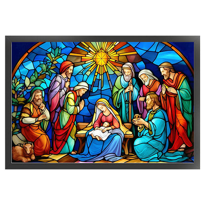 Glass Painting-Nativity Of Jesus - 11CT Stamped Cross Stitch 60*40CM