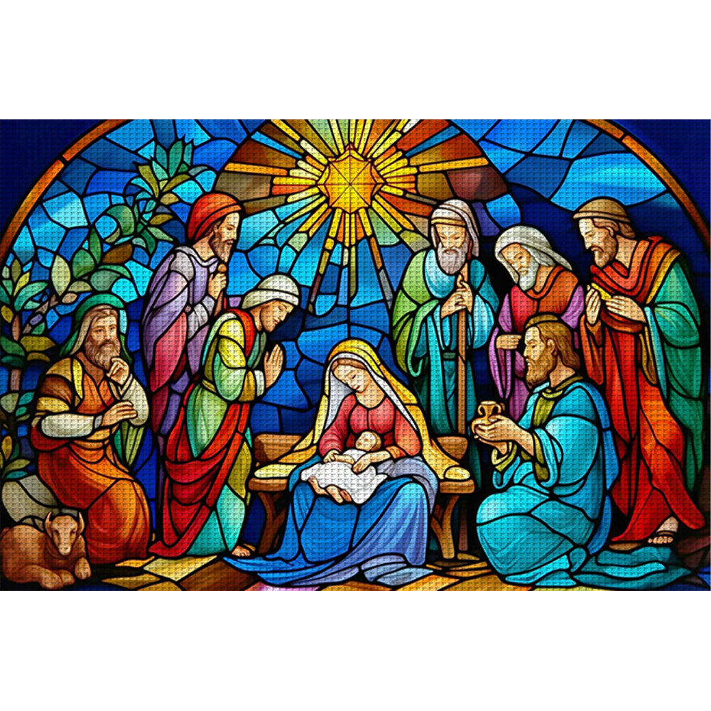 Glass Painting-Nativity Of Jesus - 11CT Stamped Cross Stitch 60*40CM