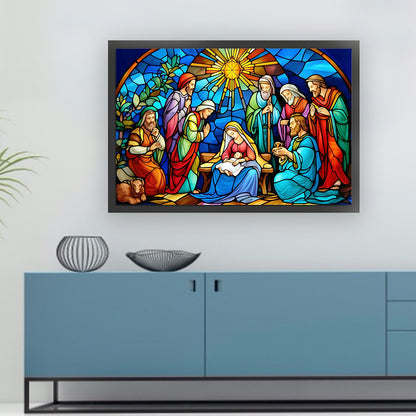 Glass Painting-Nativity Of Jesus - 11CT Stamped Cross Stitch 60*40CM