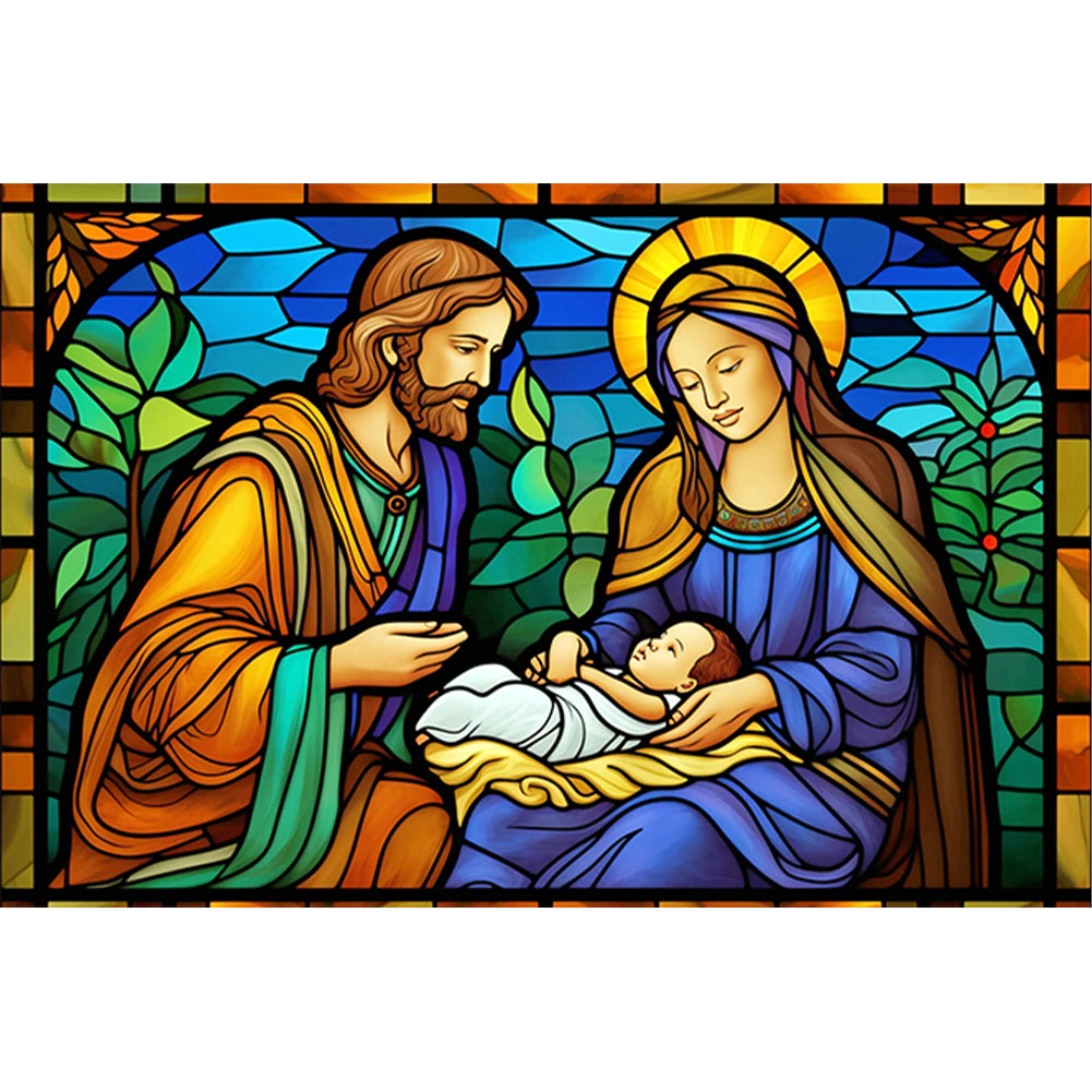 Glass Painting-Nativity Of Jesus - 11CT Stamped Cross Stitch 60*40CM