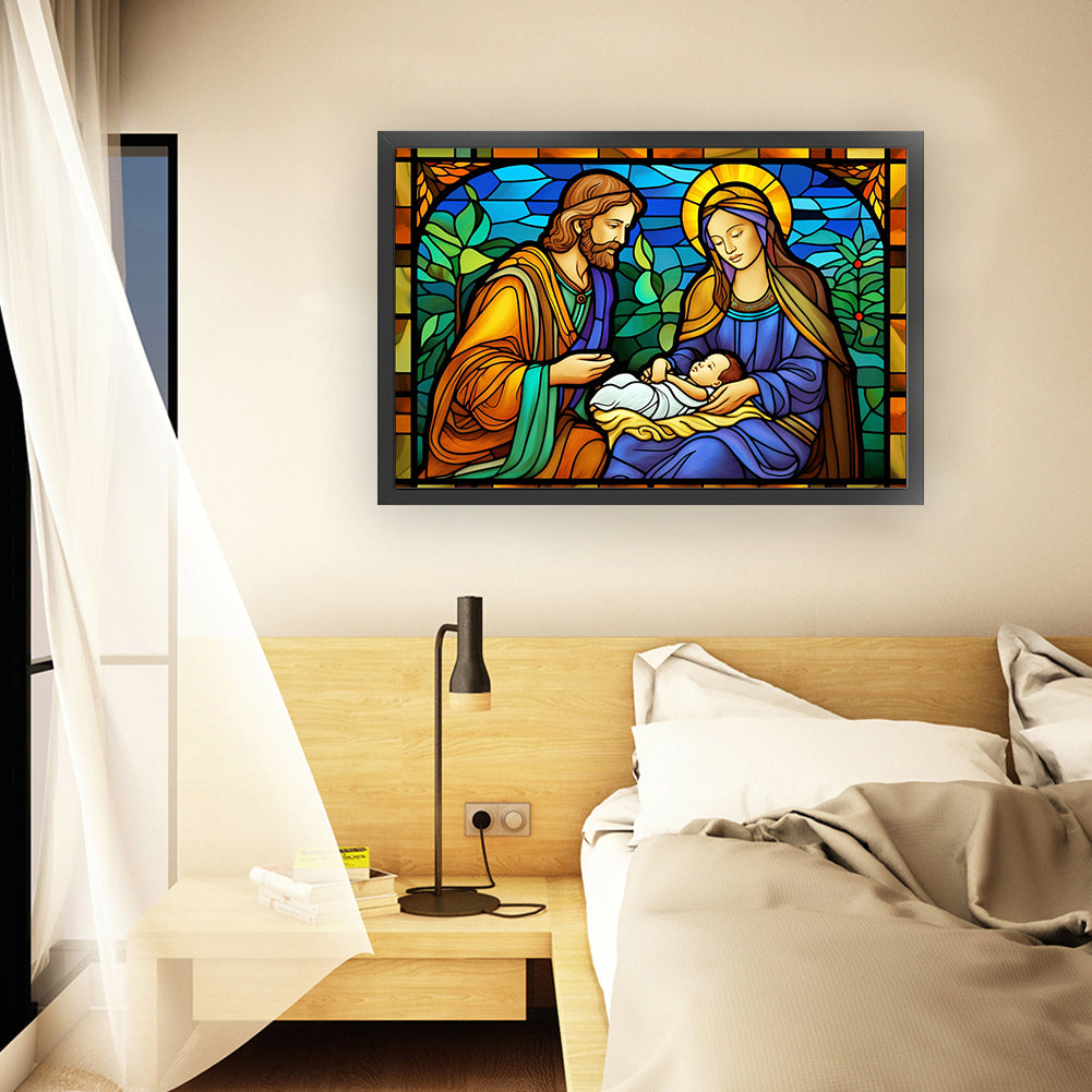 Glass Painting-Nativity Of Jesus - 11CT Stamped Cross Stitch 60*40CM