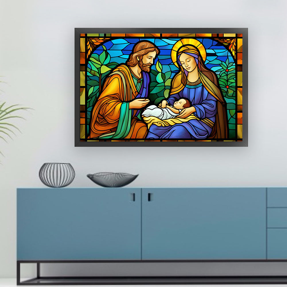 Glass Painting-Nativity Of Jesus - 11CT Stamped Cross Stitch 60*40CM