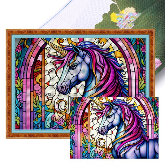 Glass Painting-Unicorn - 11CT Stamped Cross Stitch 60*45CM