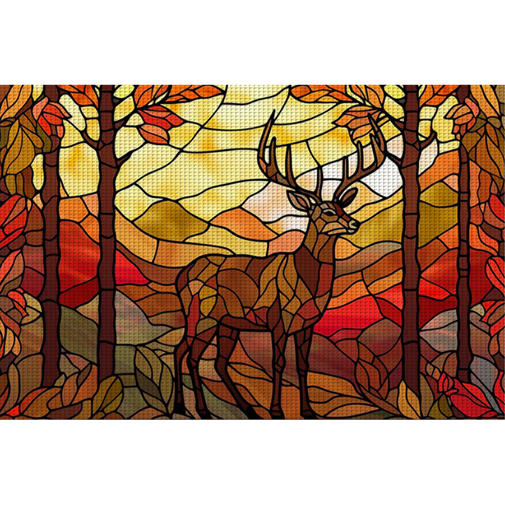 Glass Painting-Elk - 11CT Stamped Cross Stitch 60*40CM