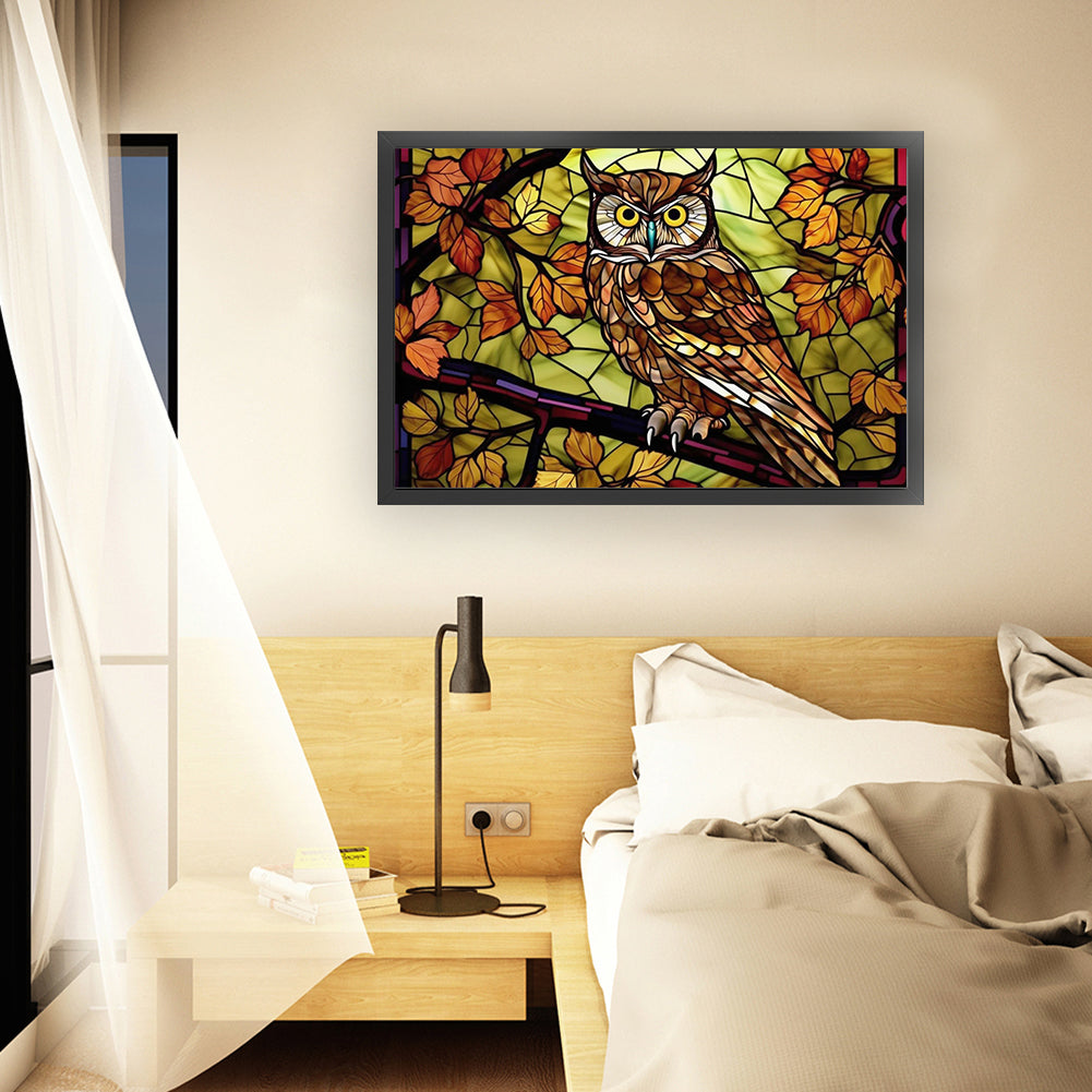 Glass Painting-Owl - 11CT Stamped Cross Stitch 60*40CM