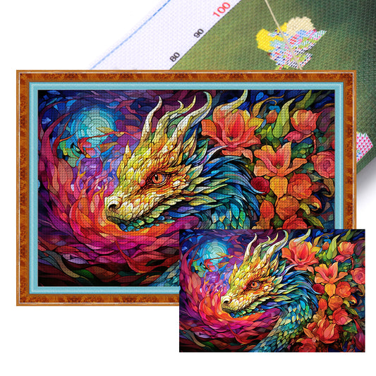 Glass Painting-Dragon - 11CT Stamped Cross Stitch 60*40CM