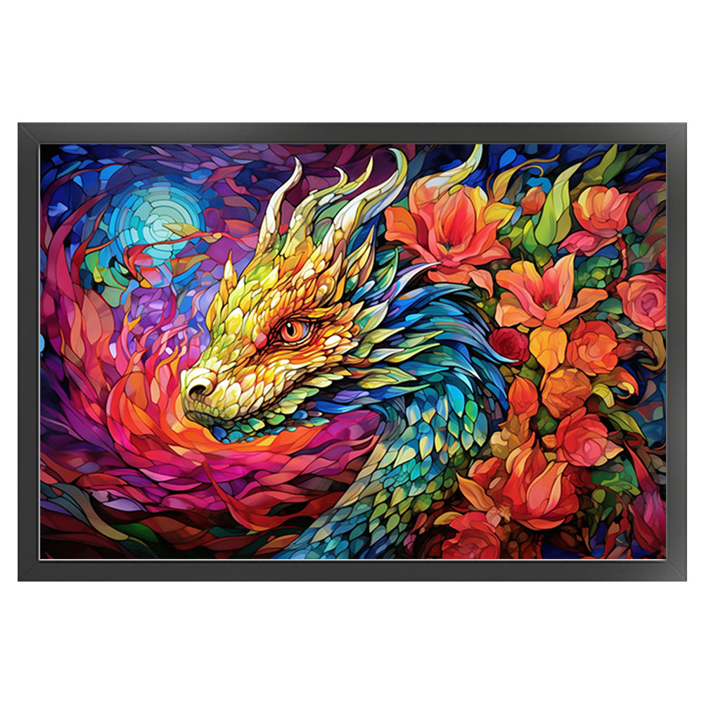 Glass Painting-Dragon - 11CT Stamped Cross Stitch 60*40CM