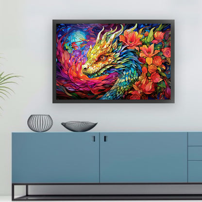 Glass Painting-Dragon - 11CT Stamped Cross Stitch 60*40CM