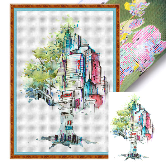 City Silhouette - 14CT Stamped Cross Stitch 35*50CM