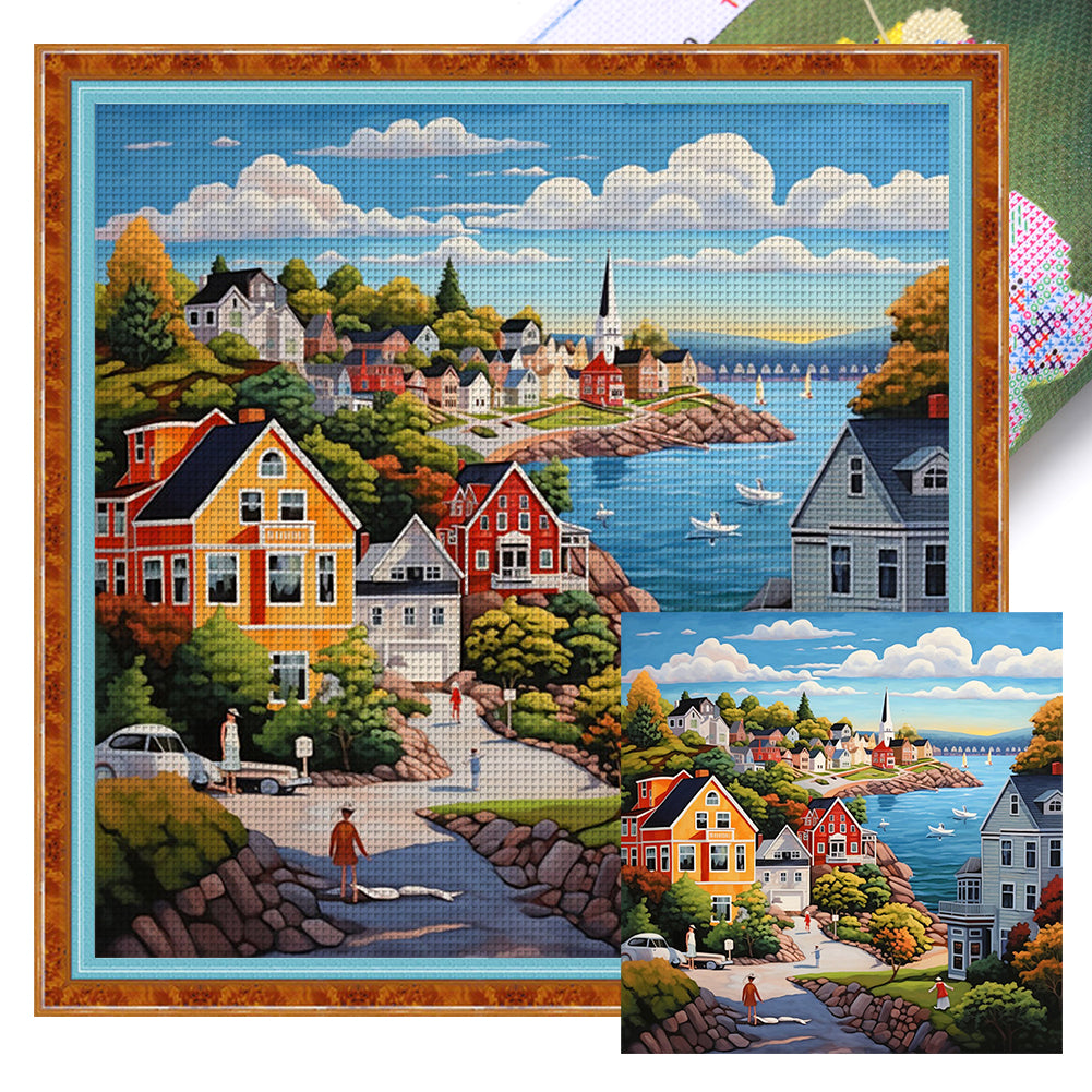 Seaside Town - 14CT Stamped Cross Stitch 50*50CM