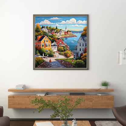 Seaside Town - 14CT Stamped Cross Stitch 50*50CM