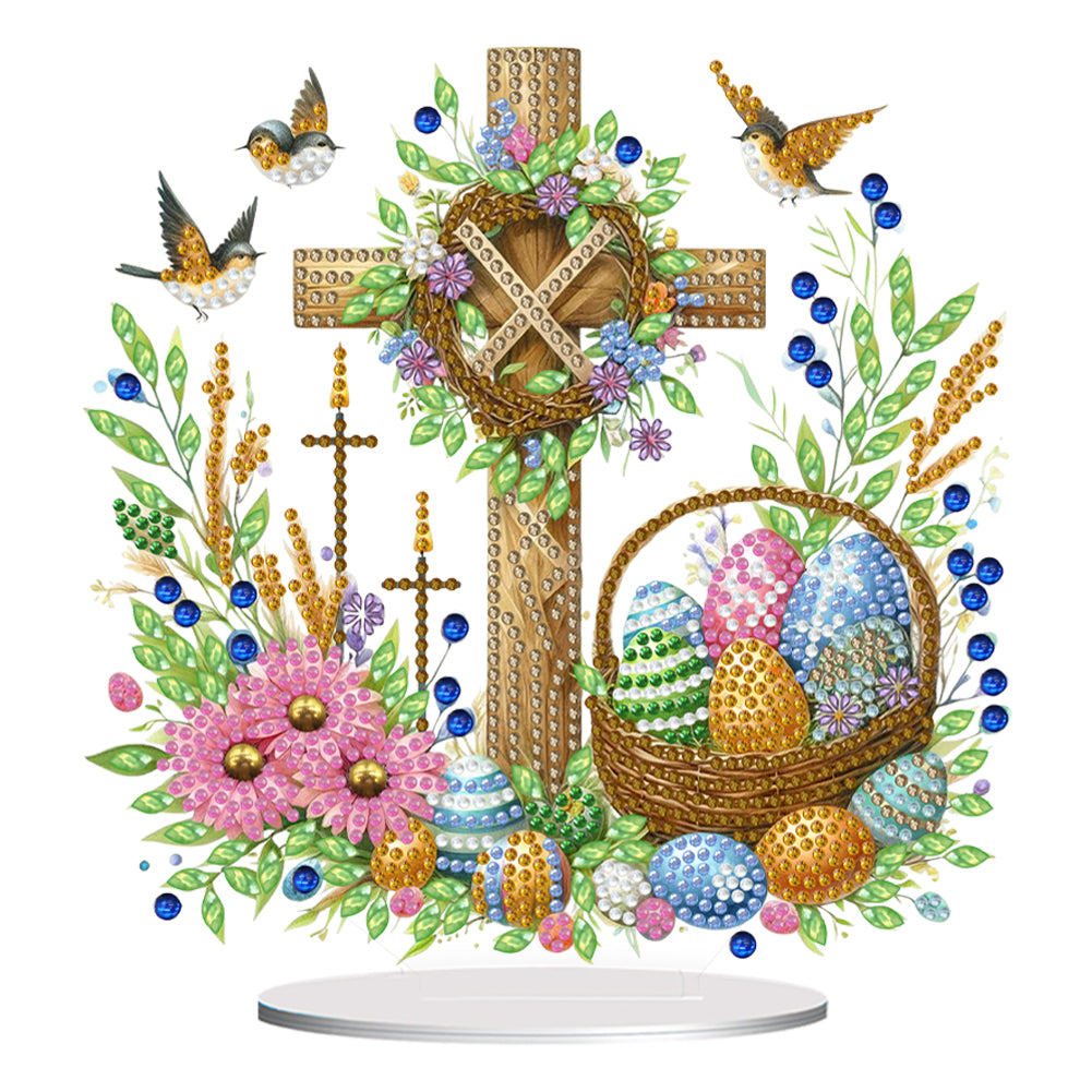 Cross Easter Egg Diamond Painting Tabletop Ornament Kit for Home Office Decor
