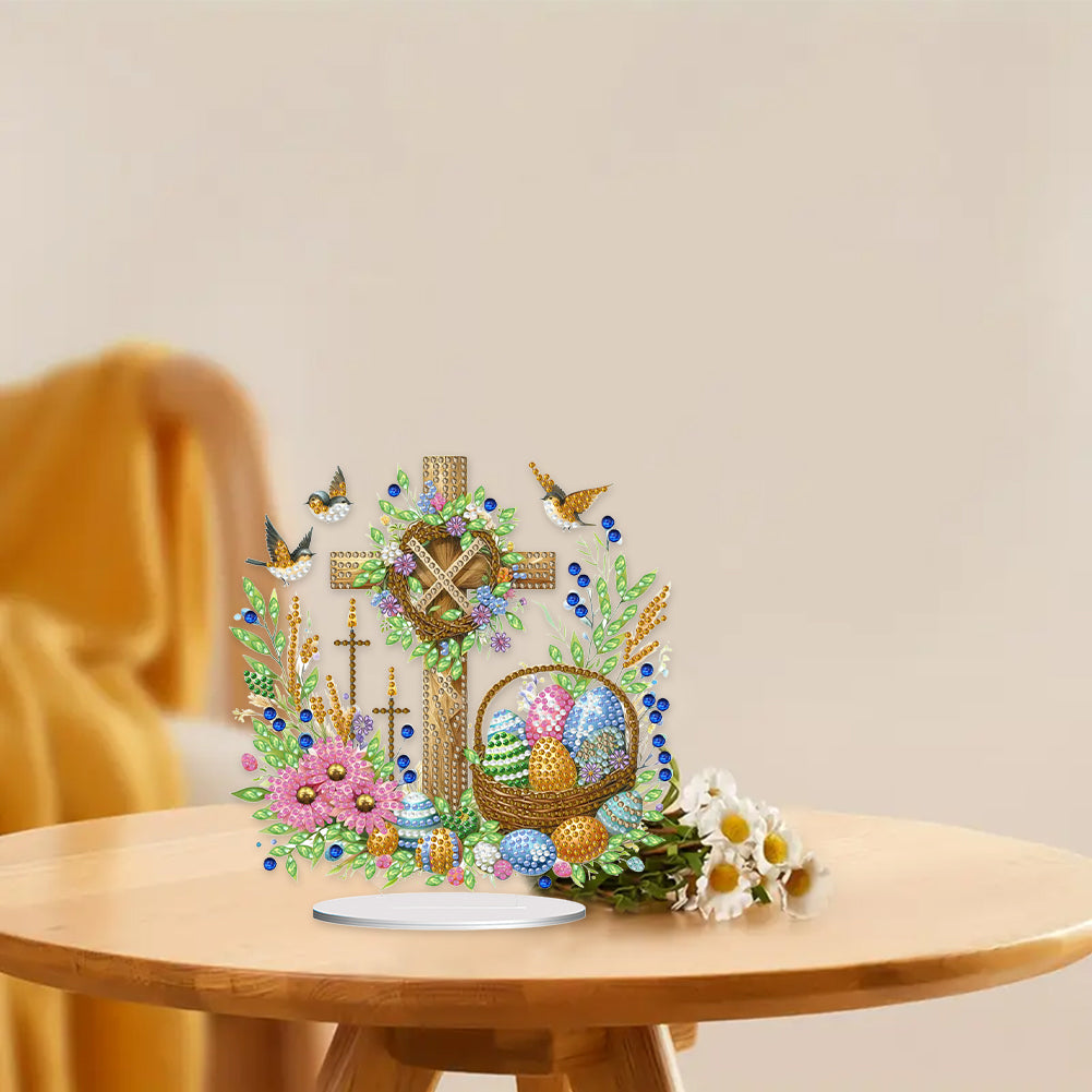 Cross Easter Egg Diamond Painting Tabletop Ornament Kit for Home Office Decor