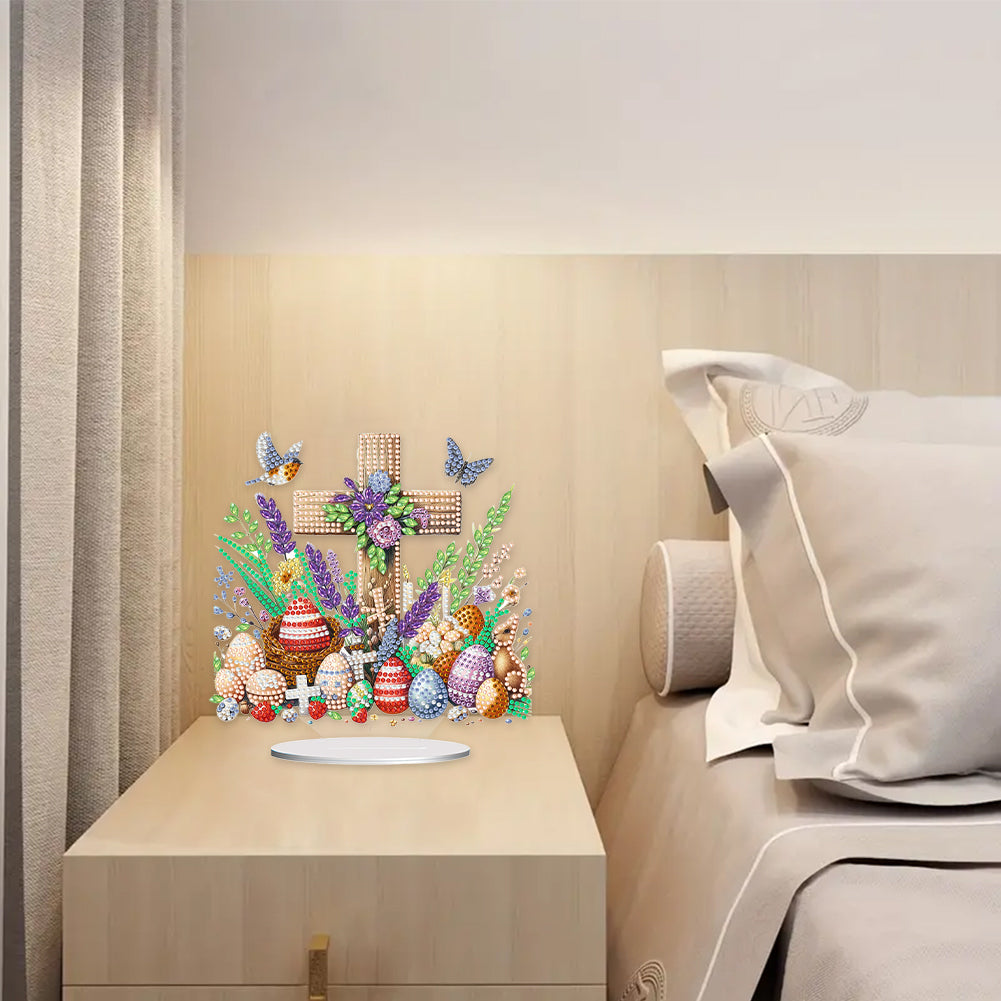 Cross Easter Egg Diamond Painting Tabletop Ornament Kit for Home Office Decor